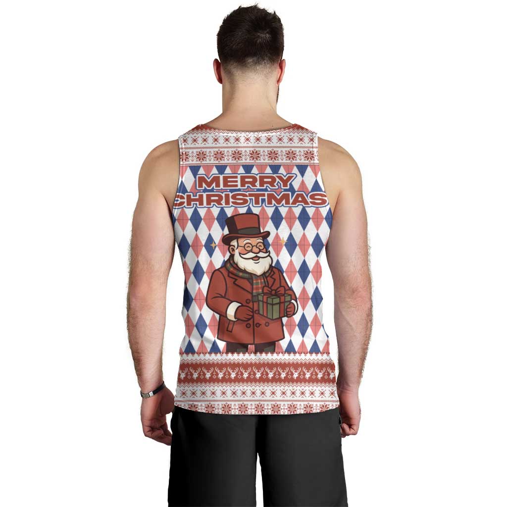England Christmas Men Tank Top with Red Blue White Diamond Pattern Santa and Coat of Arms - Wonder Print Shop