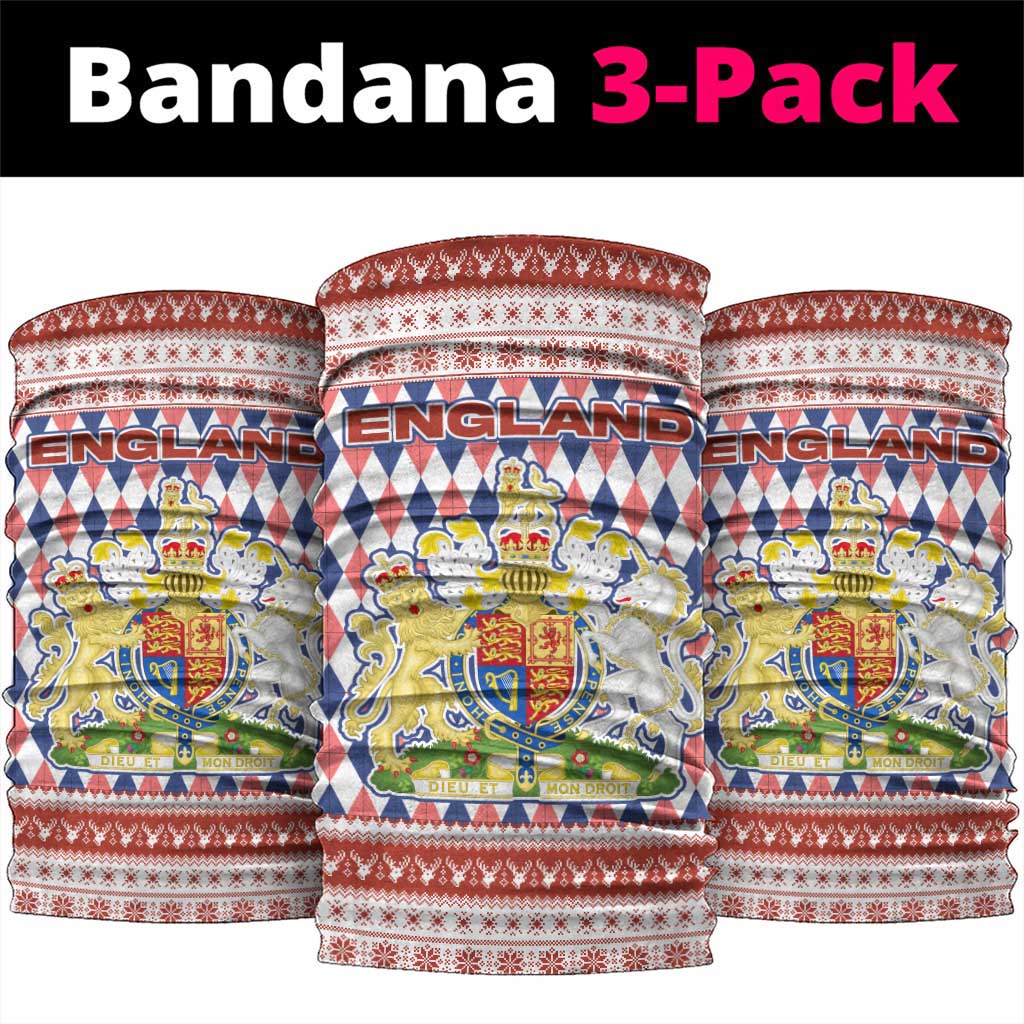 England Christmas Neck Gaiter with Red Blue White Diamond Pattern Santa and Coat of Arms - Wonder Print Shop