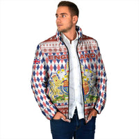 England Christmas Padded Jacket with Red Blue White Diamond Pattern Santa and Coat of Arms - Wonder Print Shop
