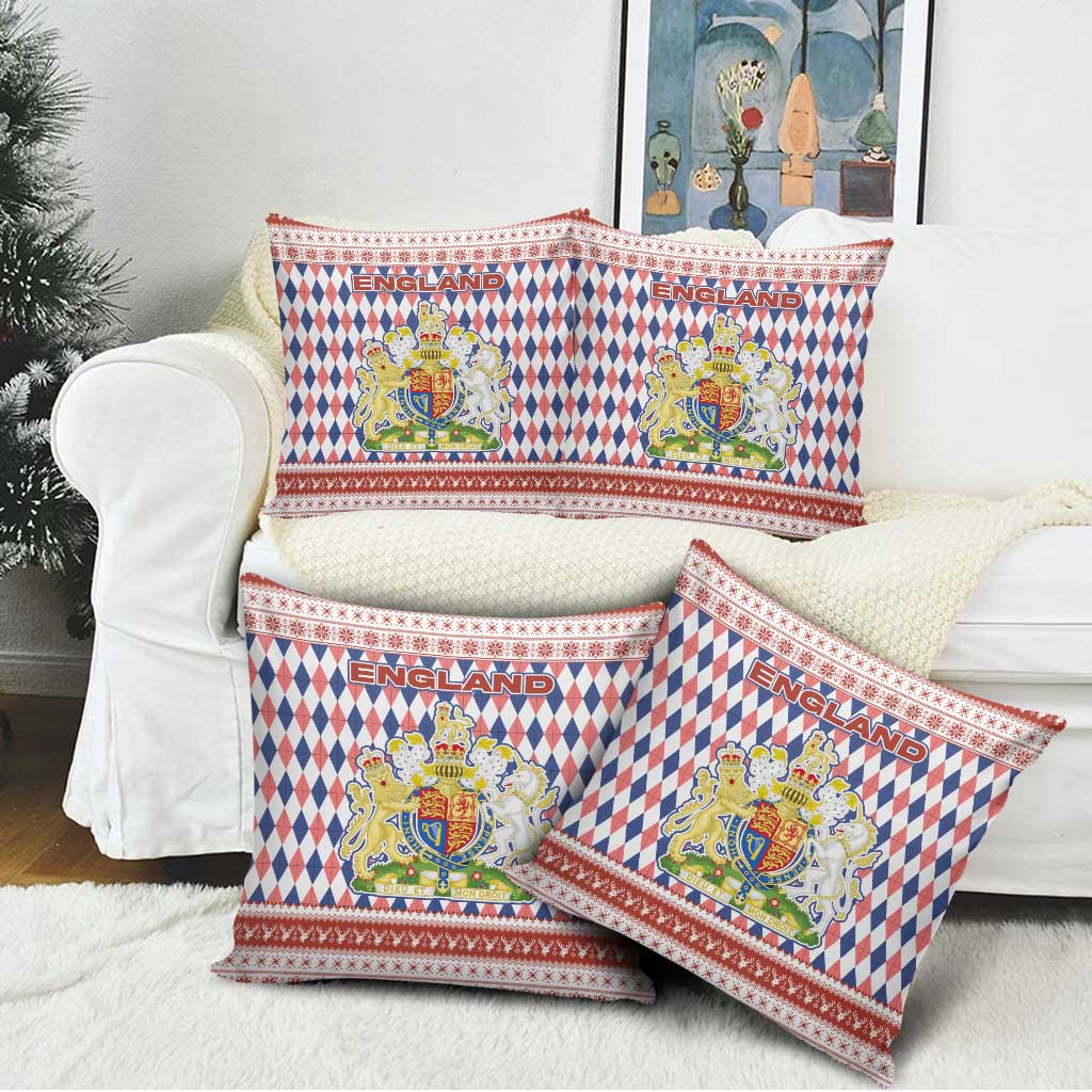 England Christmas Pillow Cover with Red Blue White Diamond Pattern Santa and Coat of Arms - Wonder Print Shop
