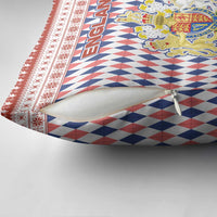 England Christmas Pillow Cover with Red Blue White Diamond Pattern Santa and Coat of Arms - Wonder Print Shop