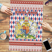 England Christmas Puzzle with Red Blue White Diamond Pattern Santa and Coat of Arms - Wonder Print Shop