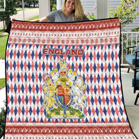 England Christmas Quilt with Red Blue White Diamond Pattern Santa and Coat of Arms - Wonder Print Shop