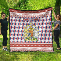 England Christmas Quilt with Red Blue White Diamond Pattern Santa and Coat of Arms - Wonder Print Shop