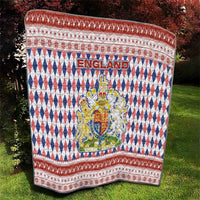 England Christmas Quilt with Red Blue White Diamond Pattern Santa and Coat of Arms - Wonder Print Shop