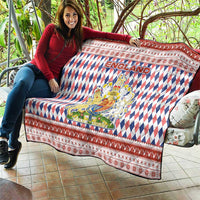 England Christmas Quilt with Red Blue White Diamond Pattern Santa and Coat of Arms - Wonder Print Shop