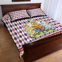 England Christmas Quilt Bed Set with Red Blue White Diamond Pattern Santa and Coat of Arms - Wonder Print Shop