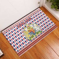England Christmas Rubber Doormat with Red Blue White Diamond Pattern Santa and Coat of Arms - Wonder Print Shop