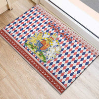 England Christmas Rubber Doormat with Red Blue White Diamond Pattern Santa and Coat of Arms - Wonder Print Shop