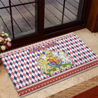 England Christmas Rubber Doormat with Red Blue White Diamond Pattern Santa and Coat of Arms - Wonder Print Shop