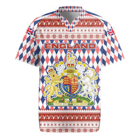 England Christmas Rugby Jersey with Red Blue White Diamond Pattern Santa and Coat of Arms - Wonder Print Shop