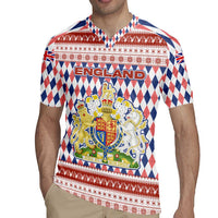 England Christmas Rugby Jersey with Red Blue White Diamond Pattern Santa and Coat of Arms - Wonder Print Shop