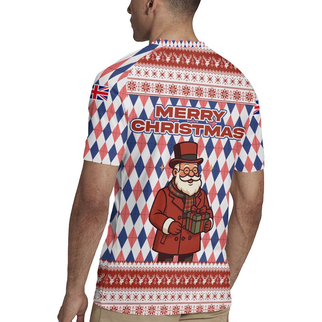 England Christmas Rugby Jersey with Red Blue White Diamond Pattern Santa and Coat of Arms - Wonder Print Shop
