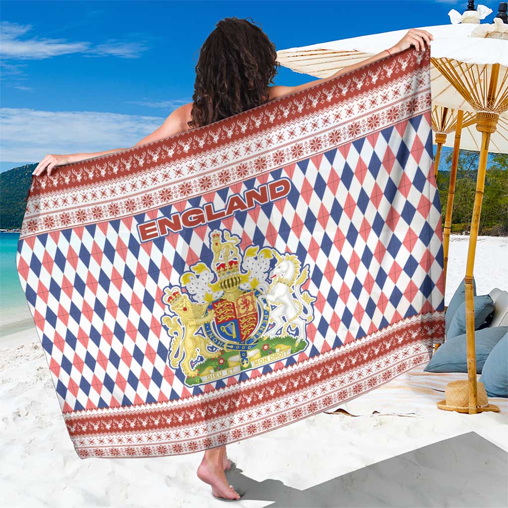 England Christmas Sarong with Red Blue White Diamond Pattern Santa and Coat of Arms - Wonder Print Shop