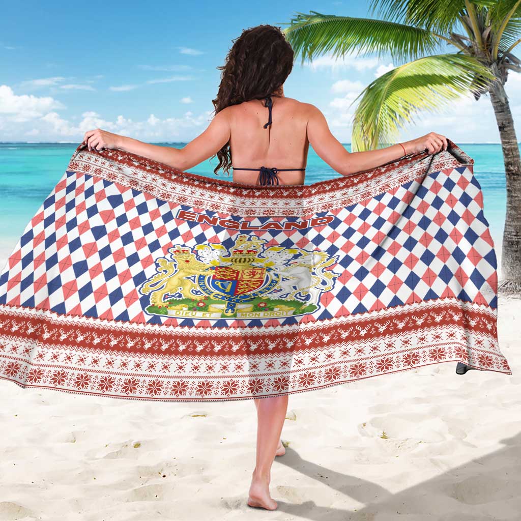 England Christmas Sarong with Red Blue White Diamond Pattern Santa and Coat of Arms - Wonder Print Shop