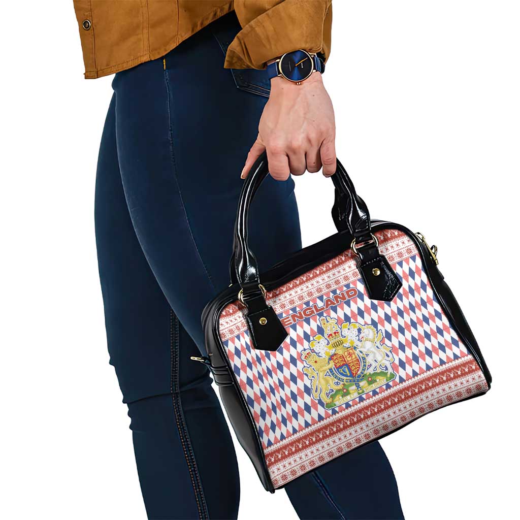 England Christmas Shoulder Handbag with Red Blue White Diamond Pattern Santa and Coat of Arms - Wonder Print Shop