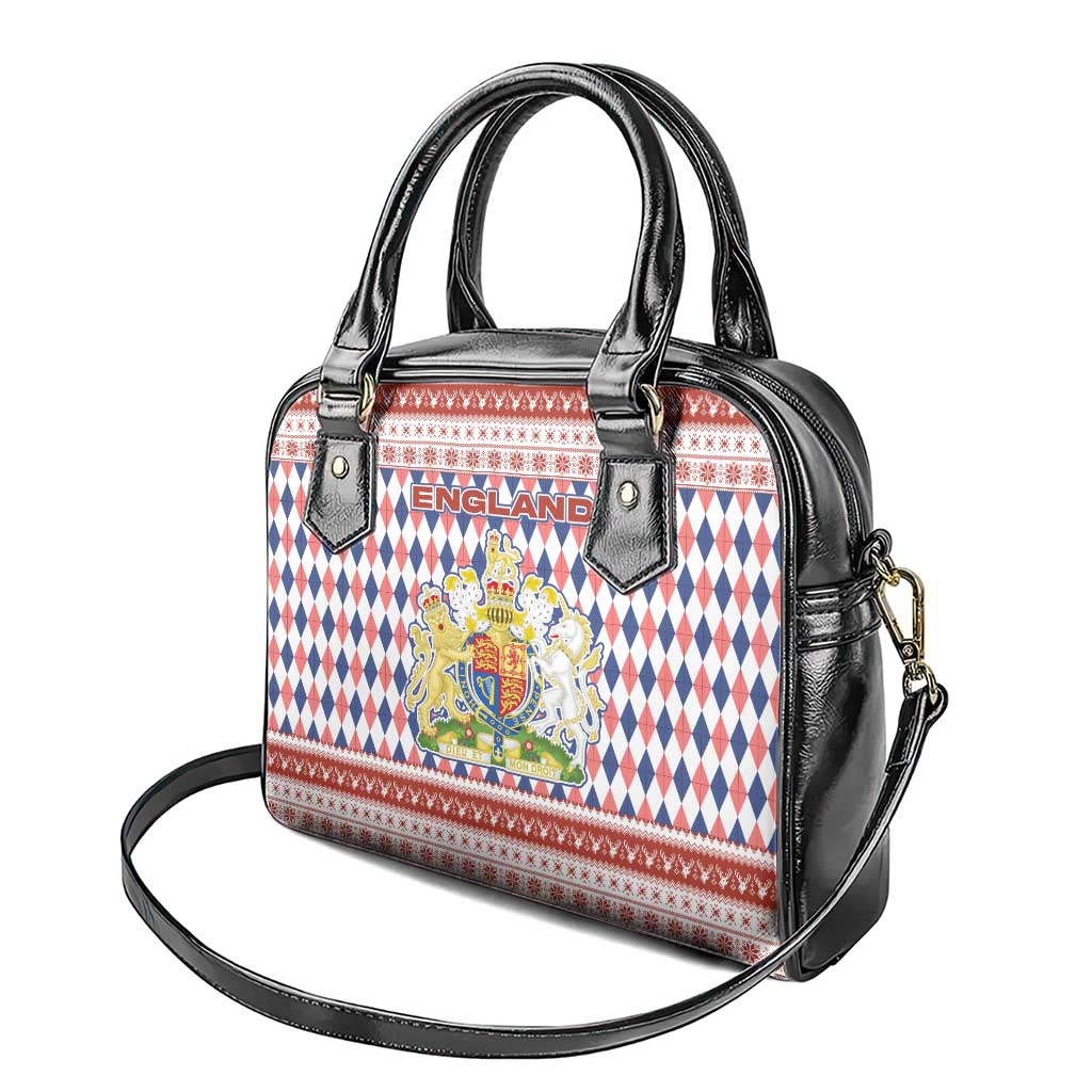 England Christmas Shoulder Handbag with Red Blue White Diamond Pattern Santa and Coat of Arms - Wonder Print Shop