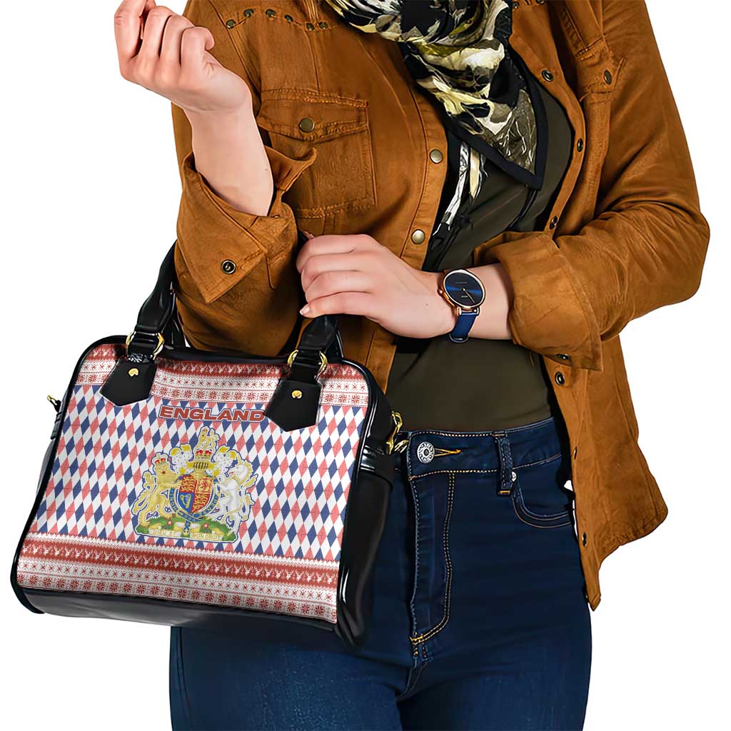 England Christmas Shoulder Handbag with Red Blue White Diamond Pattern Santa and Coat of Arms - Wonder Print Shop
