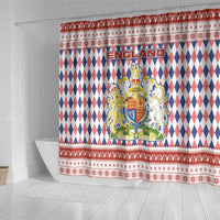 England Christmas Shower Curtain with Red Blue White Diamond Pattern Santa and Coat of Arms - Wonder Print Shop