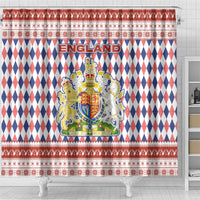 England Christmas Shower Curtain with Red Blue White Diamond Pattern Santa and Coat of Arms - Wonder Print Shop
