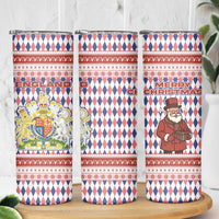 England Christmas Skinny Tumbler with Red Blue White Diamond Pattern Santa and Coat of Arms - Wonder Print Shop