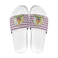 England Christmas Slide Sandals with Red Blue White Diamond Pattern Santa and Coat of Arms - Wonder Print Shop