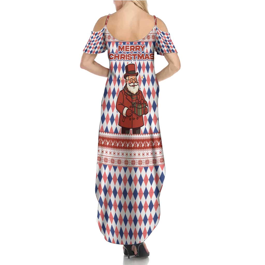 England Christmas Summer Maxi Dress with Red Blue White Diamond Pattern Santa and Coat of Arms - Wonder Print Shop