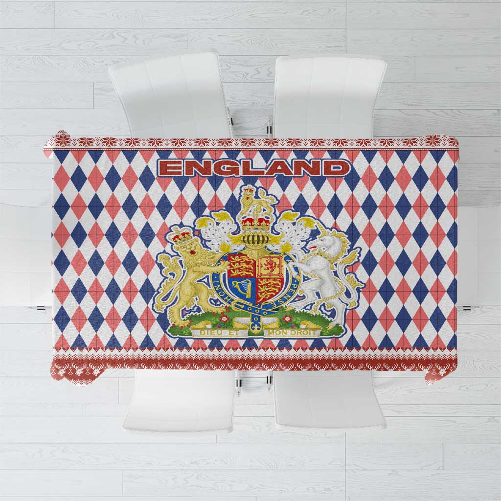 England Christmas Tablecloth with Red Blue White Diamond Pattern Santa and Coat of Arms - Wonder Print Shop