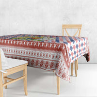 England Christmas Tablecloth with Red Blue White Diamond Pattern Santa and Coat of Arms - Wonder Print Shop
