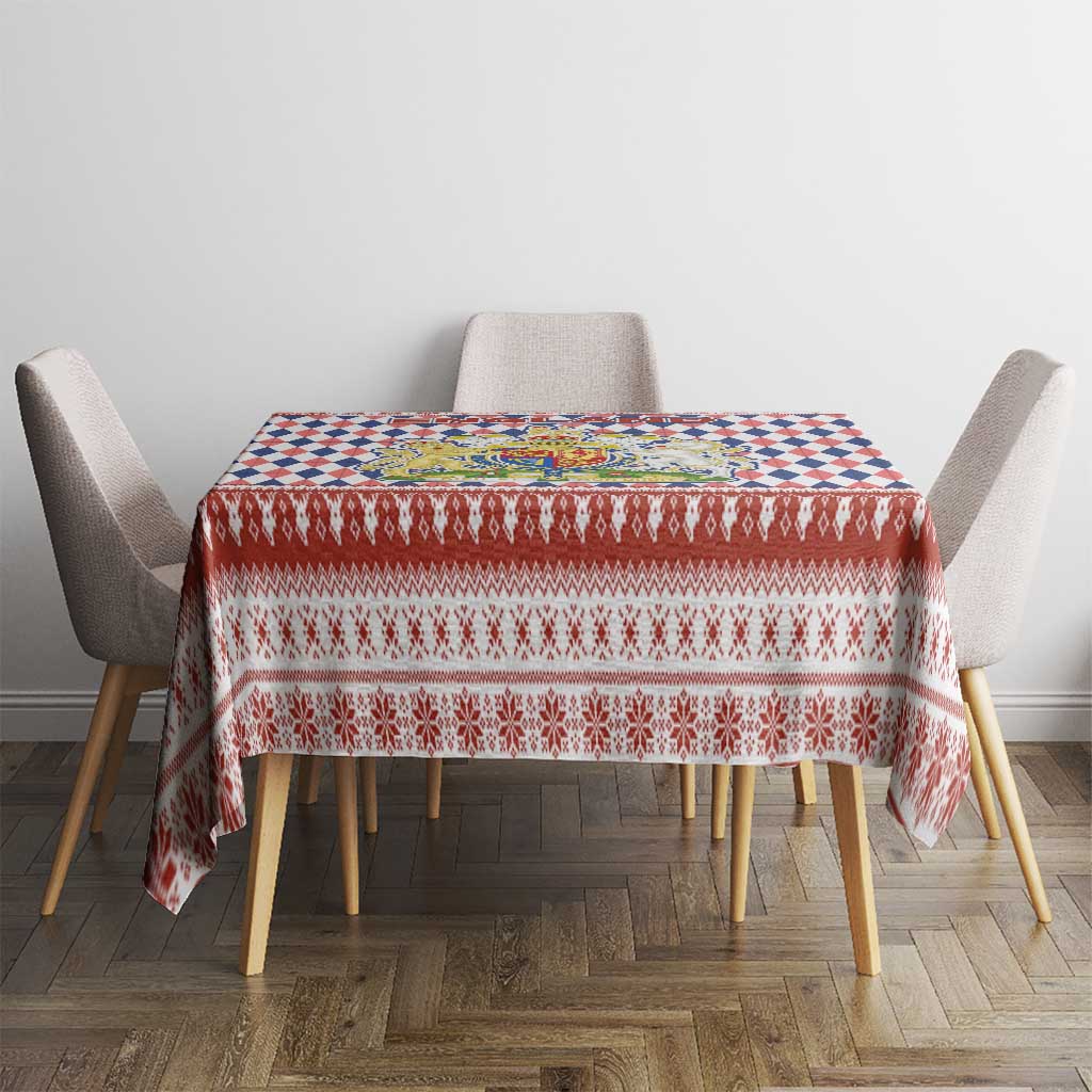 England Christmas Tablecloth with Red Blue White Diamond Pattern Santa and Coat of Arms - Wonder Print Shop