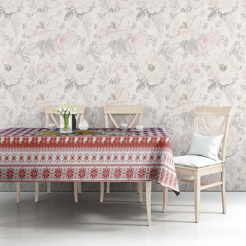 England Christmas Tablecloth with Red Blue White Diamond Pattern Santa and Coat of Arms - Wonder Print Shop