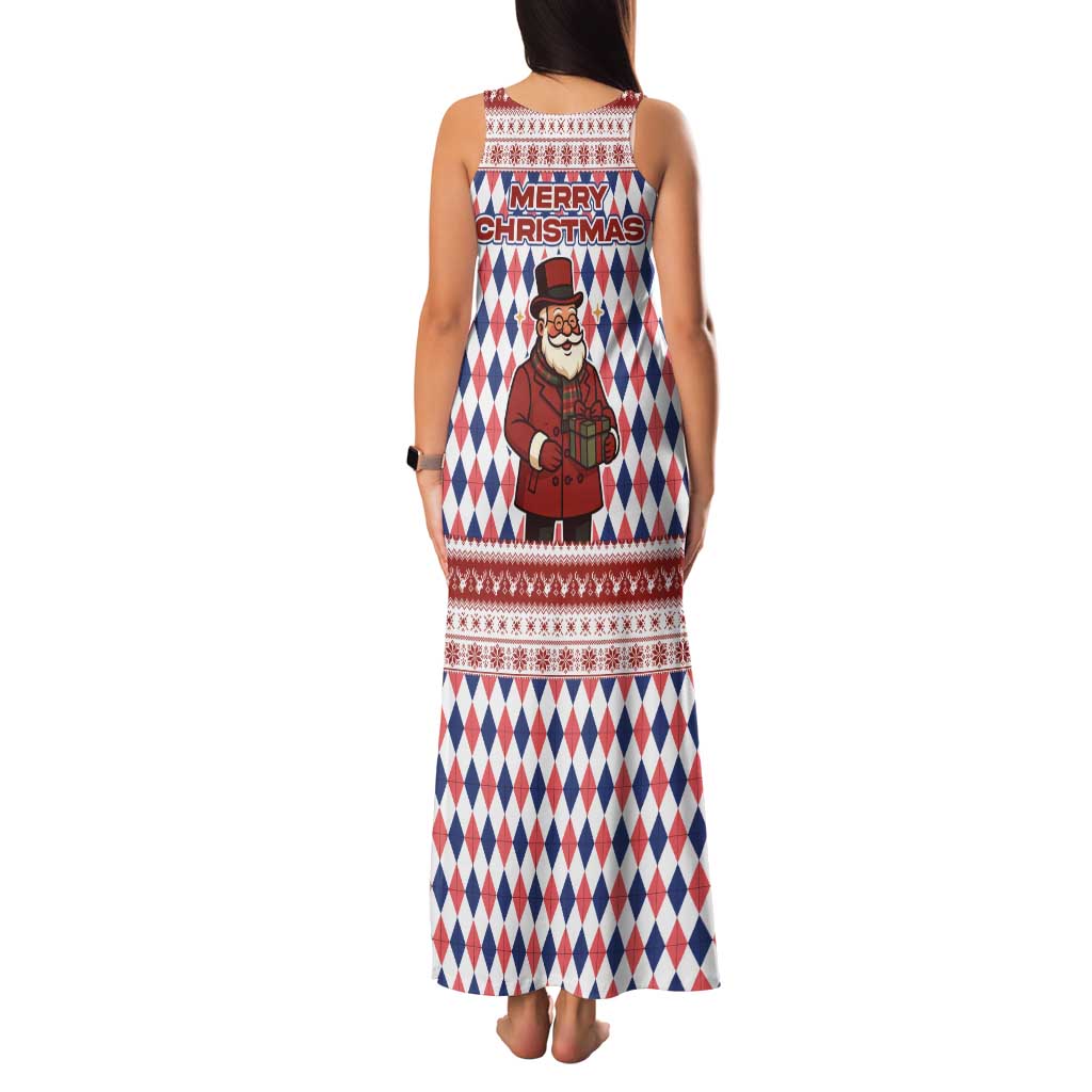 England Christmas Tank Maxi Dress with Red Blue White Diamond Pattern Santa and Coat of Arms - Wonder Print Shop