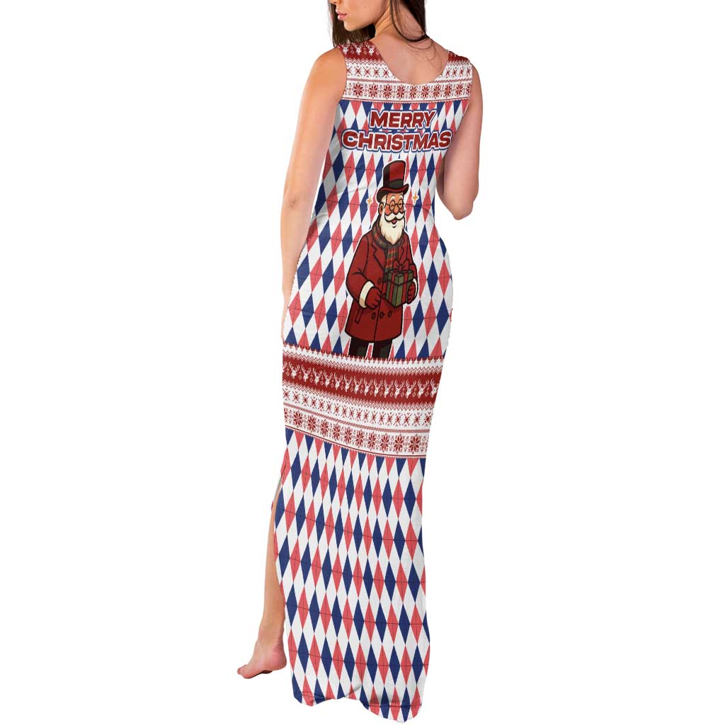 England Christmas Tank Maxi Dress with Red Blue White Diamond Pattern Santa and Coat of Arms - Wonder Print Shop