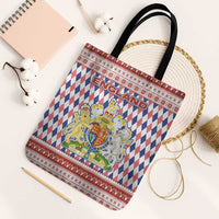 England Christmas Tote Bag with Red Blue White Diamond Pattern Santa and Coat of Arms - Wonder Print Shop