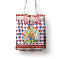 England Christmas Tote Bag with Red Blue White Diamond Pattern Santa and Coat of Arms - Wonder Print Shop