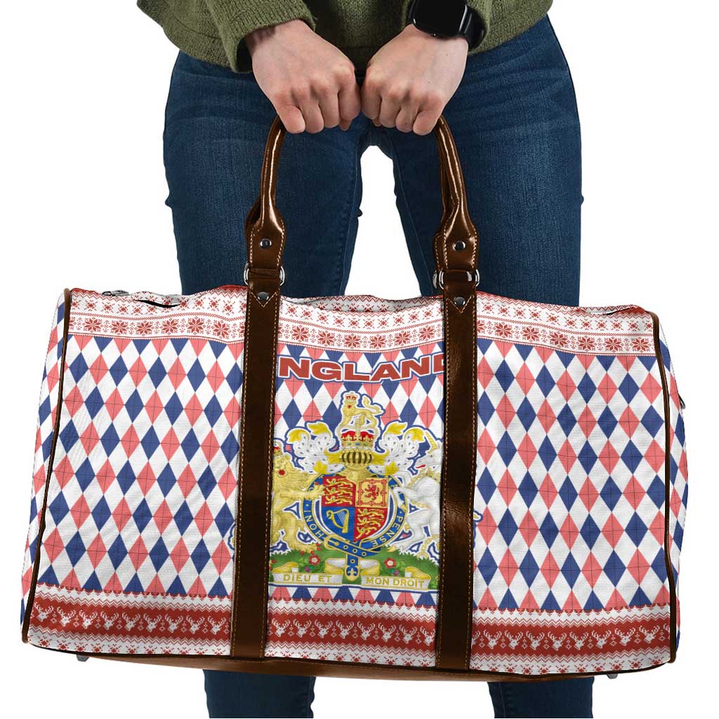 England Christmas Travel Bag with Red Blue White Diamond Pattern Santa and Coat of Arms - Wonder Print Shop