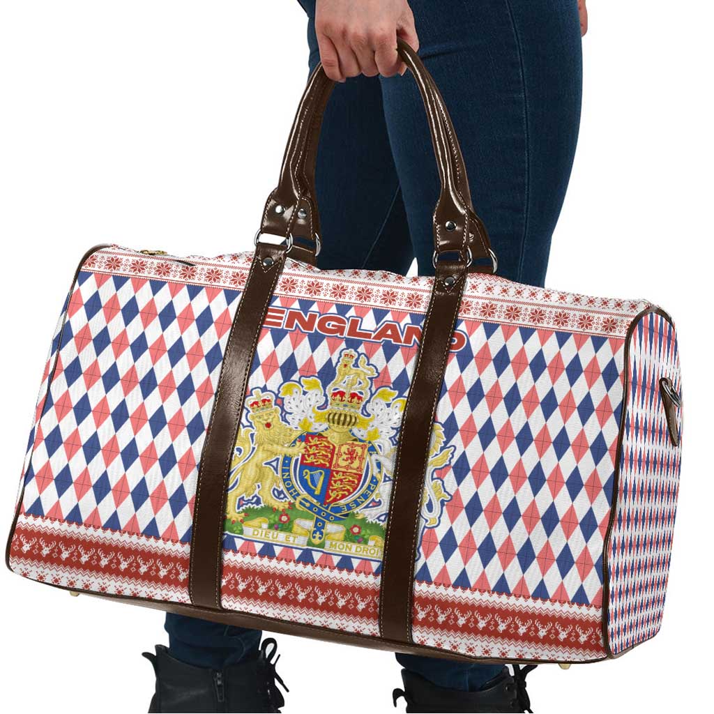 England Christmas Travel Bag with Red Blue White Diamond Pattern Santa and Coat of Arms - Wonder Print Shop