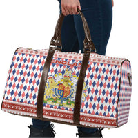 England Christmas Travel Bag with Red Blue White Diamond Pattern Santa and Coat of Arms - Wonder Print Shop