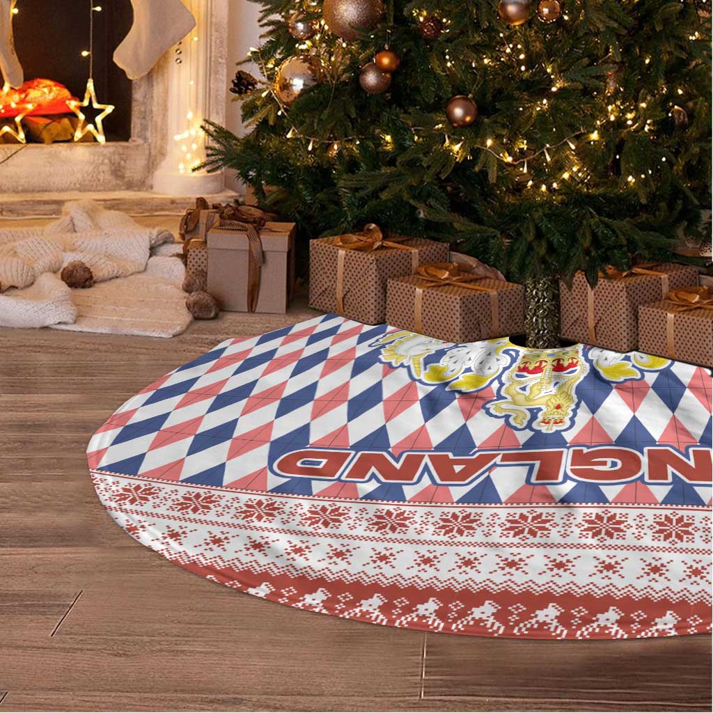 England Christmas Tree Skirt with Red Blue White Diamond Pattern Santa and Coat of Arms - Wonder Print Shop