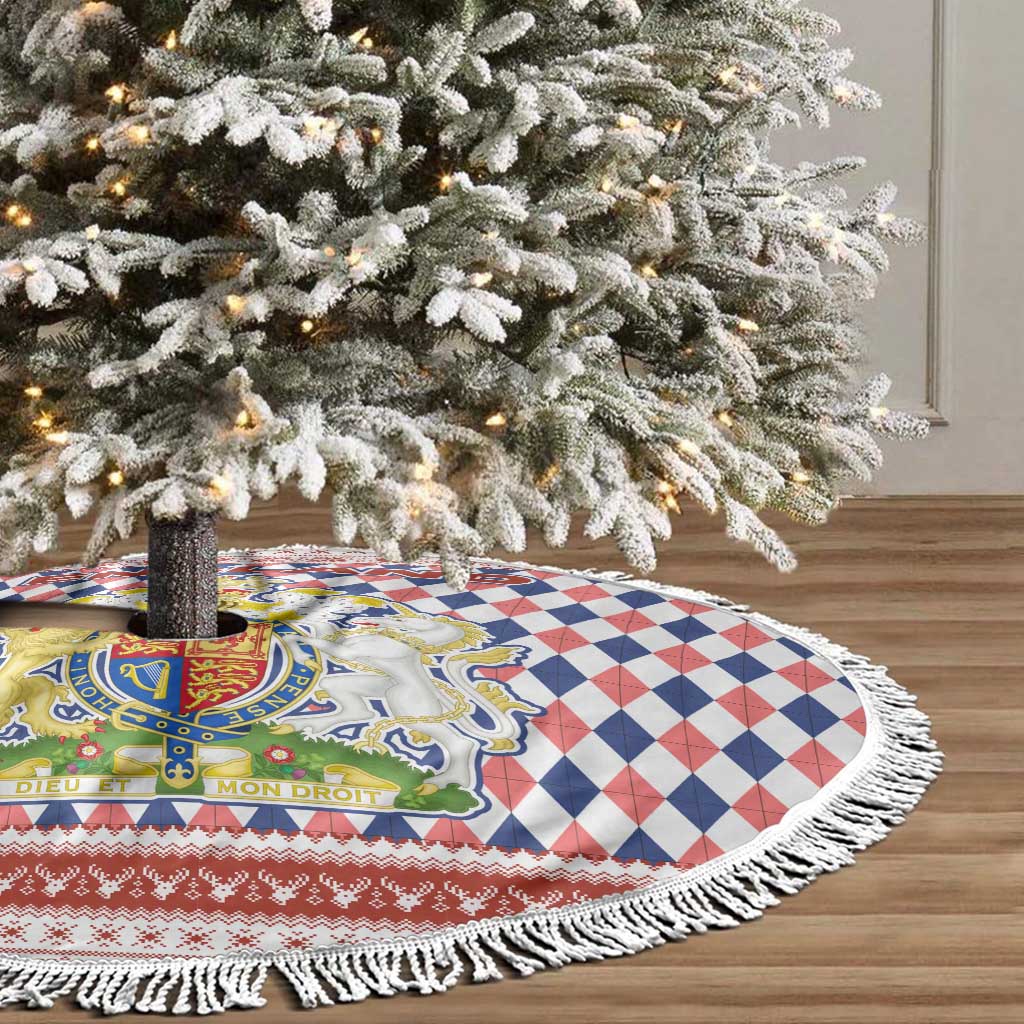 England Christmas Tree Skirt with Red Blue White Diamond Pattern Santa and Coat of Arms - Wonder Print Shop