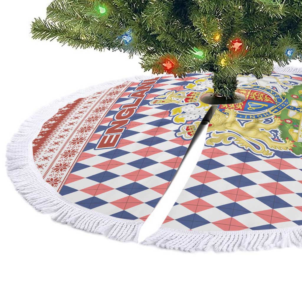 England Christmas Tree Skirt with Red Blue White Diamond Pattern Santa and Coat of Arms - Wonder Print Shop