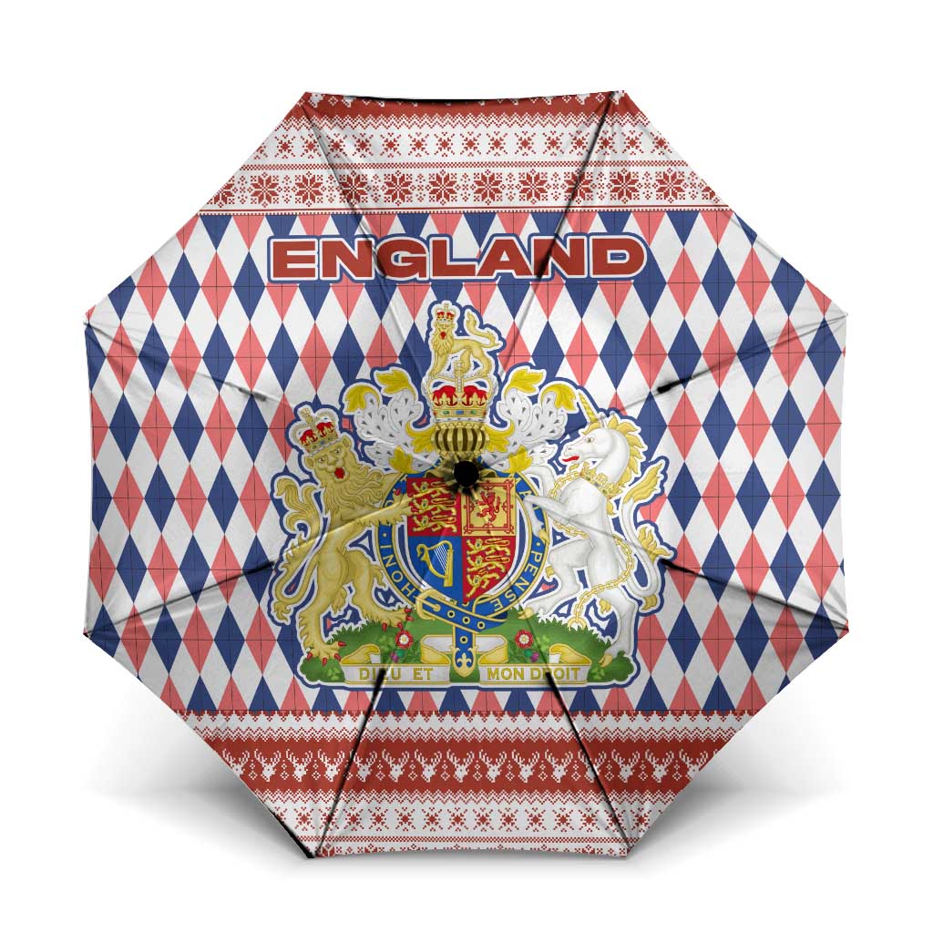 England Christmas Umbrella with Red Blue White Diamond Pattern Santa and Coat of Arms - Wonder Print Shop