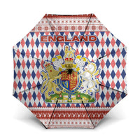 England Christmas Umbrella with Red Blue White Diamond Pattern Santa and Coat of Arms - Wonder Print Shop