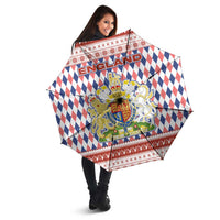England Christmas Umbrella with Red Blue White Diamond Pattern Santa and Coat of Arms - Wonder Print Shop