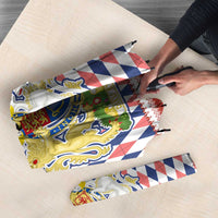 England Christmas Umbrella with Red Blue White Diamond Pattern Santa and Coat of Arms - Wonder Print Shop