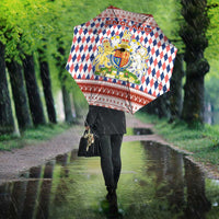 England Christmas Umbrella with Red Blue White Diamond Pattern Santa and Coat of Arms - Wonder Print Shop
