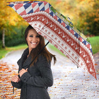 England Christmas Umbrella with Red Blue White Diamond Pattern Santa and Coat of Arms - Wonder Print Shop