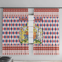 England Christmas Window Curtain with Red Blue White Diamond Pattern Santa and Coat of Arms - Wonder Print Shop