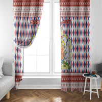 England Christmas Window Curtain with Red Blue White Diamond Pattern Santa and Coat of Arms - Wonder Print Shop