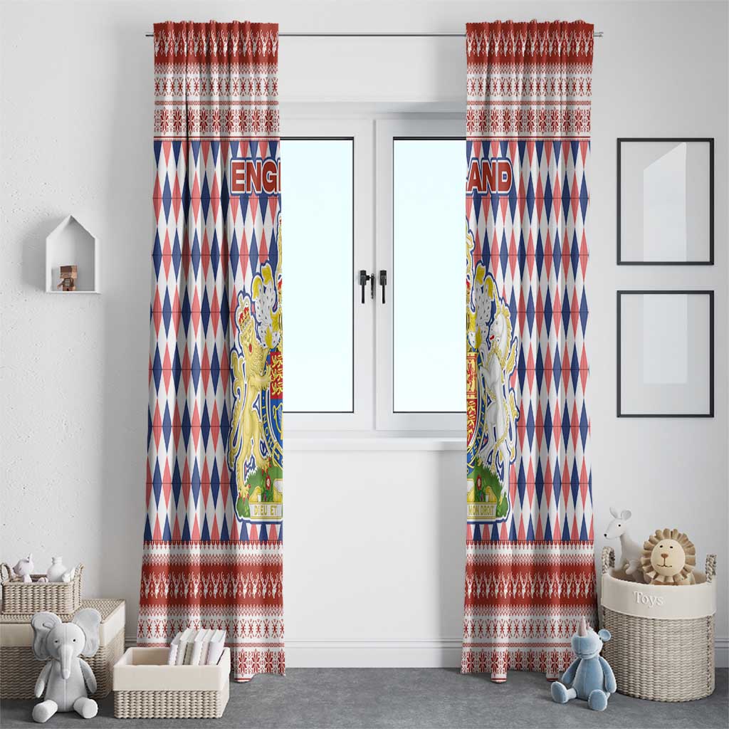 England Christmas Window Curtain with Red Blue White Diamond Pattern Santa and Coat of Arms - Wonder Print Shop